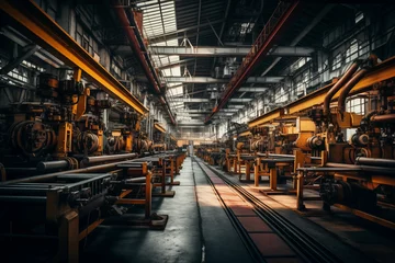 Fotobehang Production line at old dark factory © Kokhanchikov