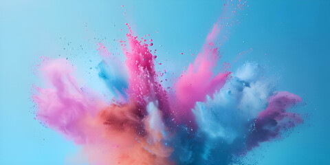 Vibrant Colored Powder Explosion on Solid Background, Dynamic Colored Powder Burst, Colored Powder...