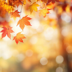 Naklejka na ściany i meble Golden Season: Framed Maple Leaves in Autumn Light 