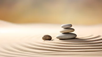 Poster Zen stones with lines on the sand. Spa therapie and meditation concept © Ziyan