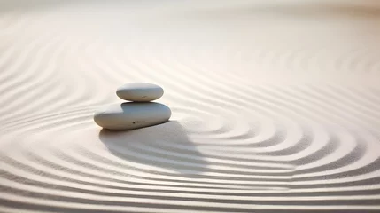 Foto auf Alu-Dibond Steine ​​im Sand Zen stones with lines on the sand. Spa therapie and meditation concept