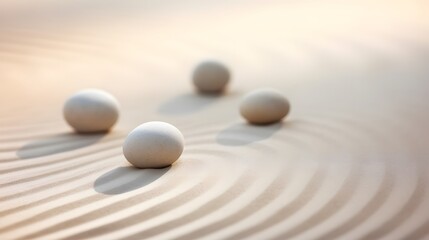 Fototapeta na wymiar Zen stones with lines on the sand. Spa therapie and meditation concept