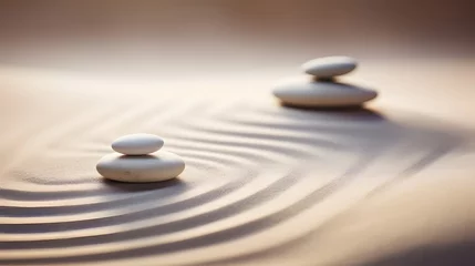 Tuinposter Zen stones with lines on the sand. Spa therapie and meditation concept © Ziyan