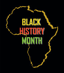 Vector of the Month of black history on a black background. The festive heritage of the African continent. Pride. A banner of a vector illustration. 