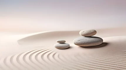 Cercles muraux Pierres dans le sable Zen stones with lines on the sand. Spa therapie and meditation concept