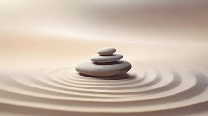 Poster Zen stones with lines on the sand. Spa therapie and meditation concept © Ziyan