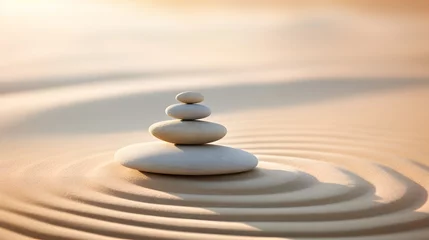Stickers pour porte Pierres dans le sable Zen stones with lines on the sand. Spa therapie and meditation concept