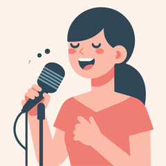 Flat illustration of young person with microphones singing a song. simple and minimalist