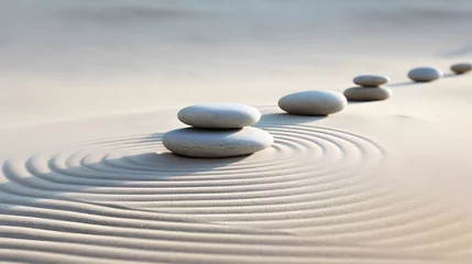 Papier Peint photo Lavable Pierres dans le sable Zen stones with lines on the sand. Spa therapie and meditation concept