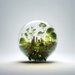 A clear glass light bulb with a plant growing inside