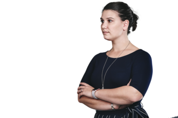 Thinking, business and woman with creative, arms crossed or employee isolated on transparent background. Png, serious person or fashion designer with solution and ideas with decision and planning