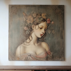 Old wall with retro fresco painting