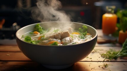 A Bowl of Soup With Meat and Vegetables