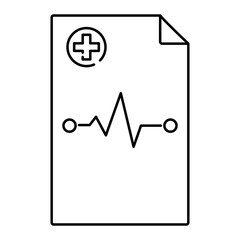 Vector isolated icon of sheet of paper, medical document with cardiogram symbol. Hospital report, doctor treatment prescription.
