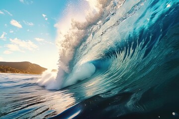 Vibrant Wave Energy: Close-Up Photographic Capture of Ocean's Summer Splendor