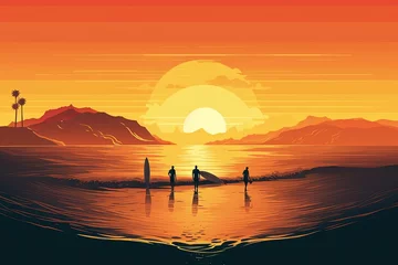 Deurstickers Couple Standing in Water at Golden Hour Sunset - California Dreaming  © João Queirós