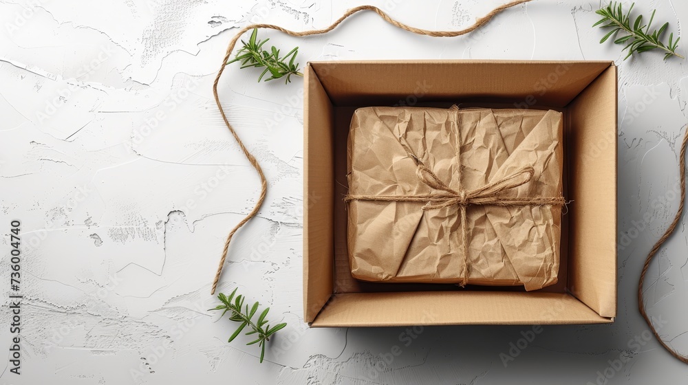 Aufkleber box mockup with a white background and an open cardboard box.