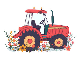 Cute drawing of a tractor on a white background in hand drawing style