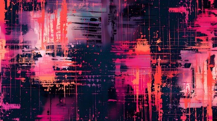 Abstract digital artwork featuring a futuristic glitch effect with bold pink and dark tones, evoking a sense of digital decay.