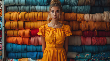 Fashion designers make creative choices in fashion design. Among fabric samples and lively sketches