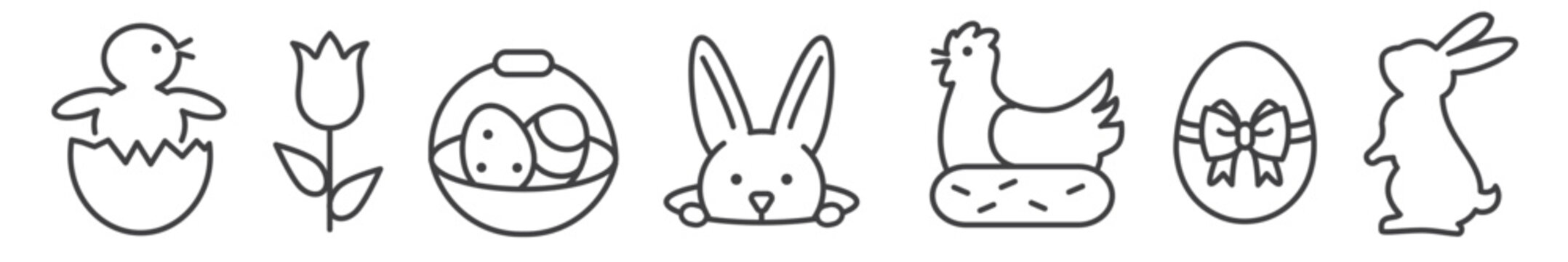 Icon Set of popular easter symbols - thin line icon collection on white background