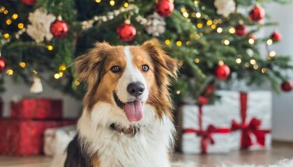 dog under the christmas tree