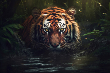 Tiger hunting in water.International Tiger Day.