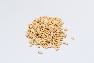 Dried soy bean meat mince pile on white background - Powered by Adobe
