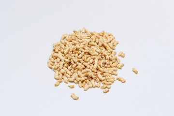 Dried soy bean meat mince pile on white background