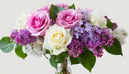 lilac and roses isolated on a transparent background png file floral arrangement bouquet of garden flowers can be used for invitations greeting wedding card