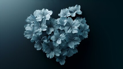 A heart-shaped arrangement of flowers on a black background 