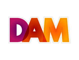 DAM Digital Asset Management - business process and an information management technology, colourful acronym text concept background