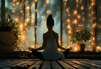 A woman meditating during yoga