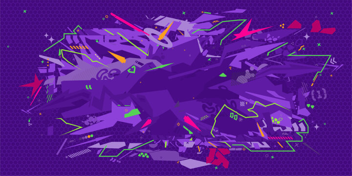Trendy Abstract Urban Neon Futuristic Geometric Graffiti Street Art Style Vector Background