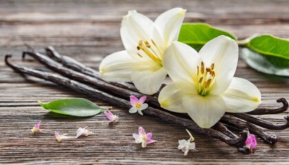 Fototapeta na wymiar vanilla sticks with flowers