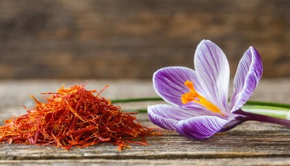 flower crocus and dried saffron spice