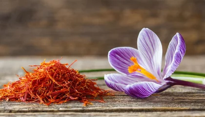 Zelfklevend Fotobehang flower crocus and dried saffron spice © Nathaniel