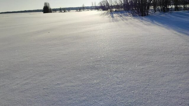 The sun shines in the evening in winter