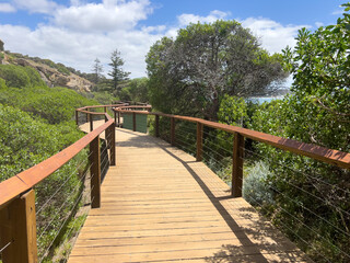 Fototapeta na wymiar Dramatic landscape view at Victor Harbor from Granite Island, South Australia.