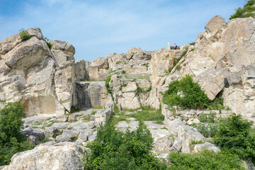 Throne Hall. Ruins of the ancient Thracian city of Perperikon in Bulgaria - 736017343