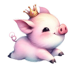 a cute king pig clipart PNG Watercolor illustration Pastel color