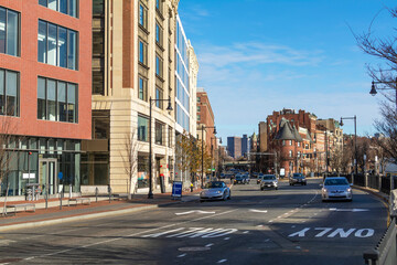 Fototapeta na wymiar Scenic outlook of Commonwealth Avenue near Kenmore Square in Boston, Boston, MA, USA