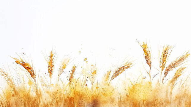 Minimalist elegant watercolor composition of wheat ripe ear. Light background. Aesthetic template. Generative AI