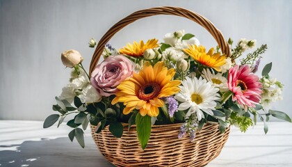 illustration generation basket with flowers on a white background