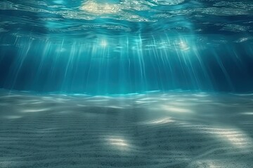 Tranquil depths of ocean stunning captures serene beauty of sunlight filtering through clear turquoise water illuminating sandy bottom of underwater paradise sun rays like liquid sea floor