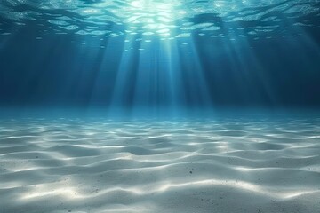 Fototapeta premium Tranquil depths of ocean stunning captures serene beauty of sunlight filtering through clear turquoise water illuminating sandy bottom of underwater paradise sun rays like liquid sea floor
