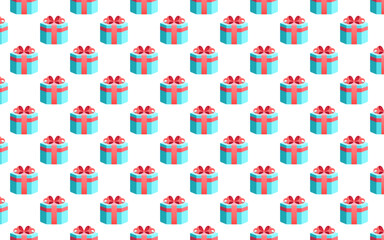 Seamless pattern with blue gift, vector in flat style