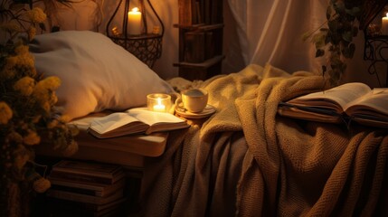 Bed With Book and Candle