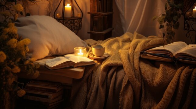 Bed With Book and Candle