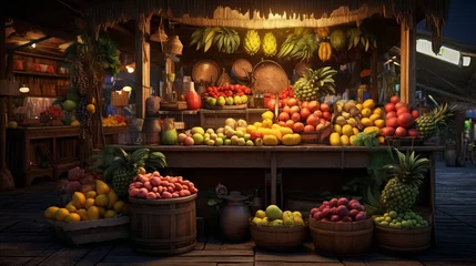 Keuken spatwand met foto  A beautiful fruit stall at night. Small business concept  © Graphic Studio